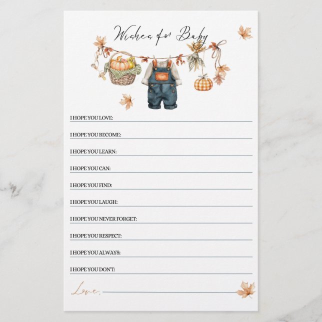 Jeu de souhaits de Baby shower d'automne Citrouill (Devant)