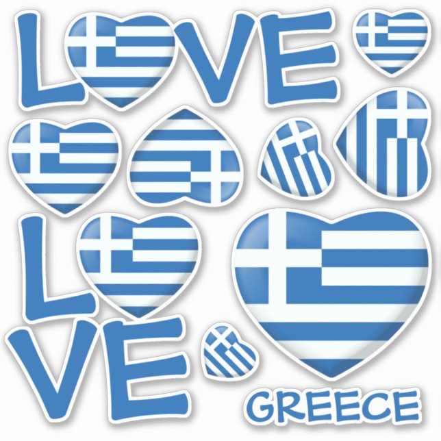 Jeu de stickers Coeur drapeau grec (Devant)