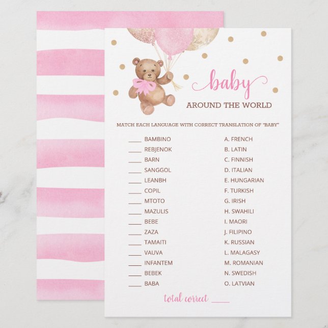 Jeu de Teddy Bear Bébé Autour du Monde  (Devant / Derrière)