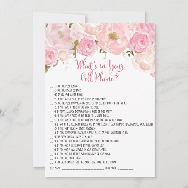 Jeu de téléphone portable pour la douche de mariée (Devant)