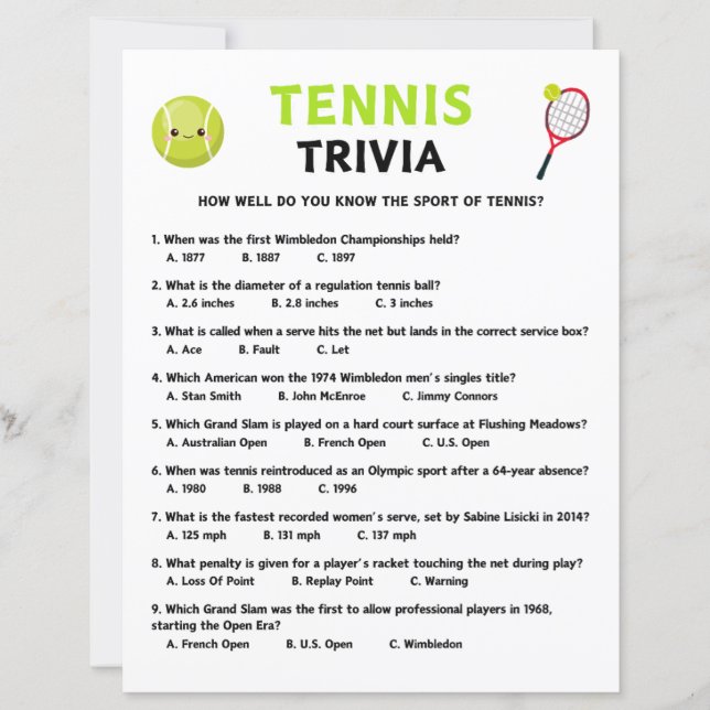 Jeu de tennis Trivia (Devant)