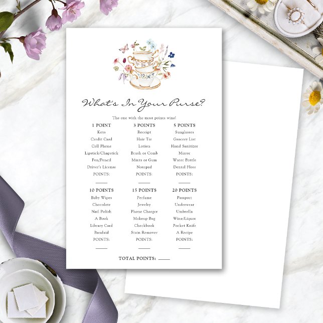 Jeu de thé de mariage pour bourse (What's In Your Purse Bridal Tea Game by Painted Paperie
)