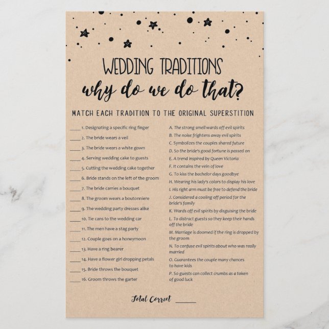 Jeu de traditions de mariage avec réponses (Devant)