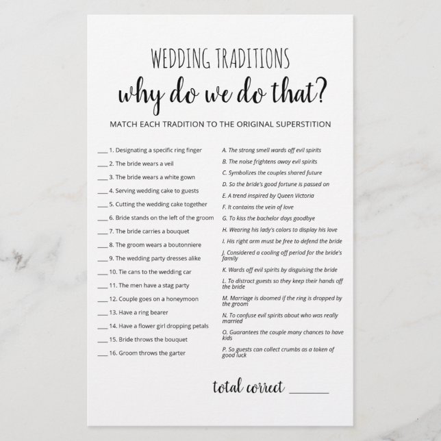Jeu de traditions de mariage (Réponses dans la des (Devant)