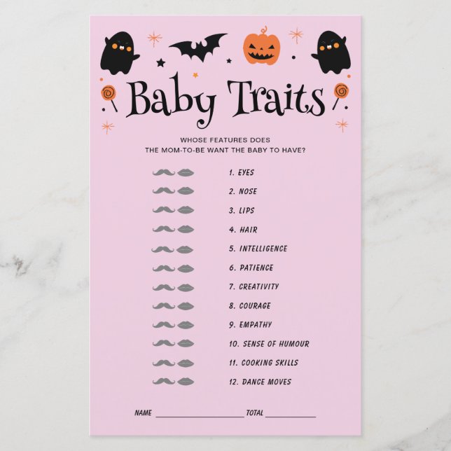 Jeu de traits de bébé pour une Baby Shower Hallowe (Devant)