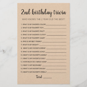 Jeu de trivia modifiable pour le 2ème anniversaire