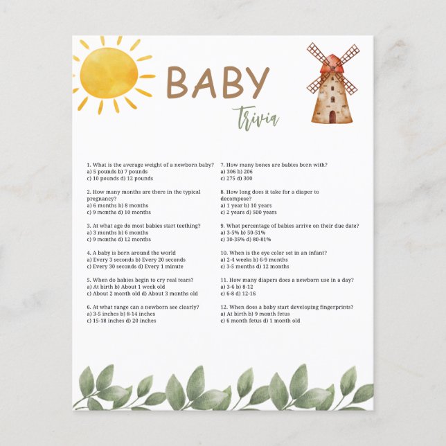 Jeu de trivia pour Baby Shower (Devant)