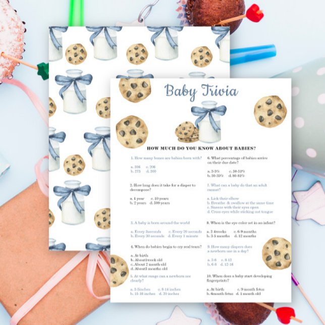 Jeu de trivia pour bébé shower lait, arc et cookie (Créateur téléchargé)