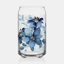 Jeu de Verre Floral Bleu 1 Can