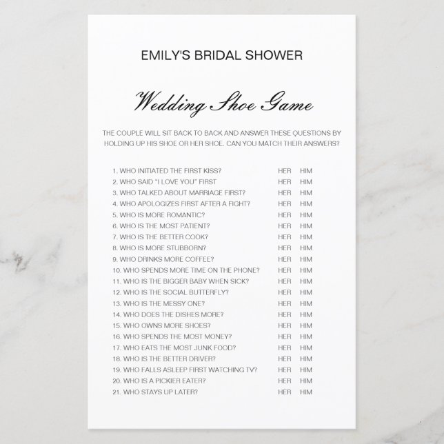 Jeu de Wedding shower de chaussures Mariage modifi (Devant)