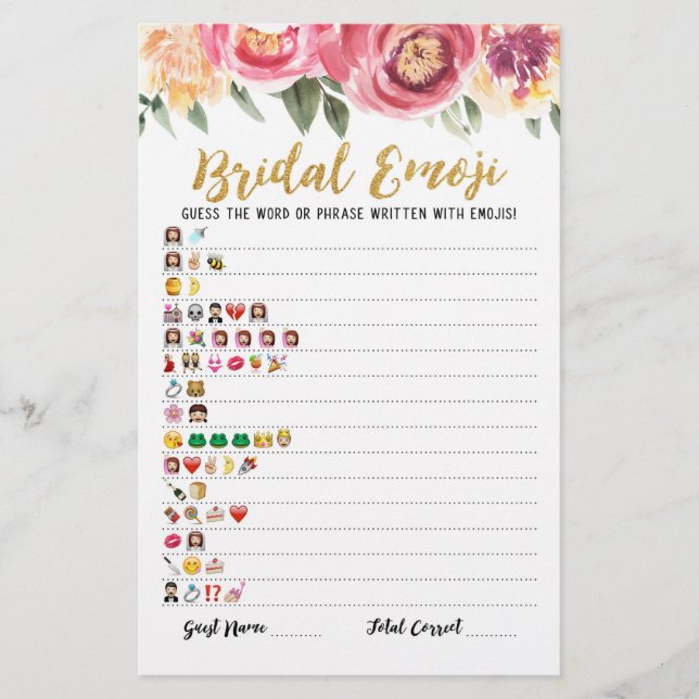 Jeu d'emoji de mariage avec réponses Jeu de shower (Devant)