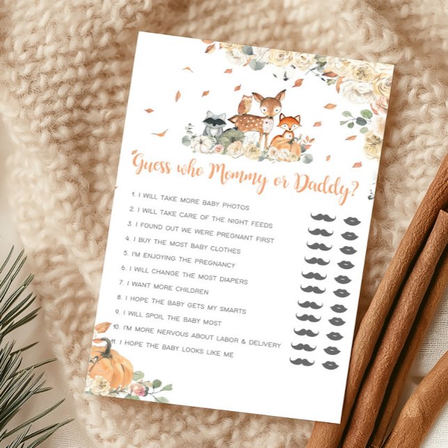 Jeu Devinez Maman ou Papa Animal de la Forêt d'Aut (Floral Woodland Animals Baby Shower Guess Who Mommy or Daddy Game)