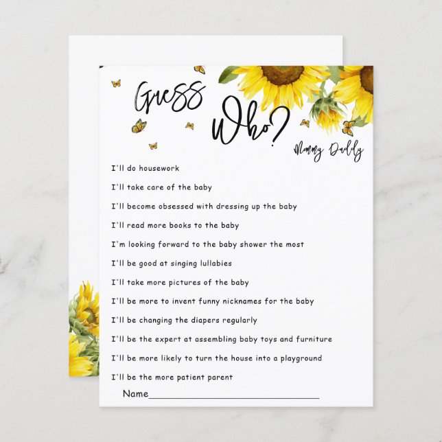 Jeu devinez qui Tournesols et Papillons à l'aquare (Devant / Derrière)