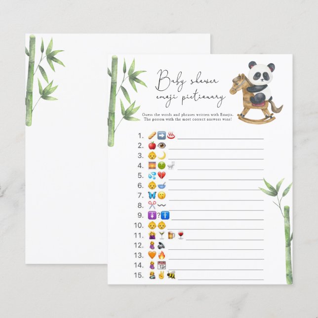 Jeu d'image d'emoji de panda ours pour baby shower (Devant / Derrière)