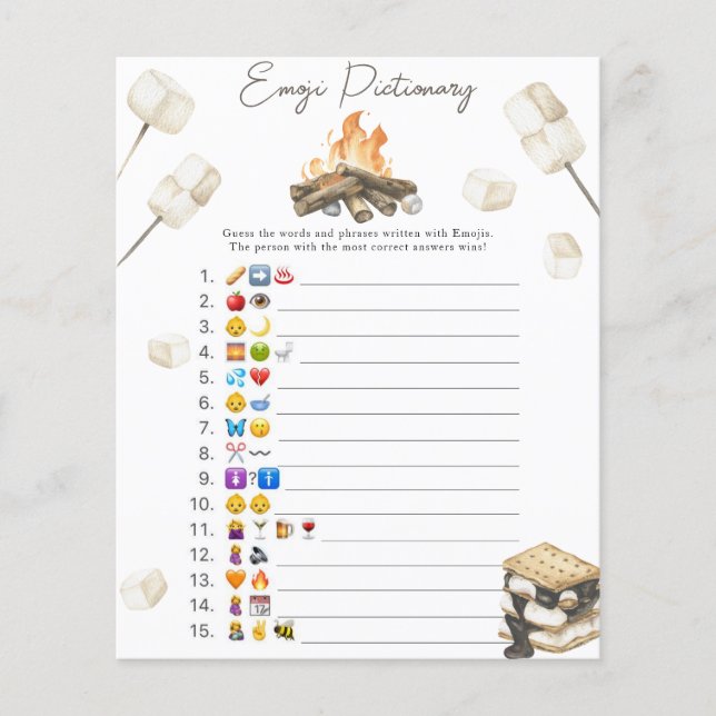 Jeu d'image Emoji pour baby shower avec feu de joi (Devant)