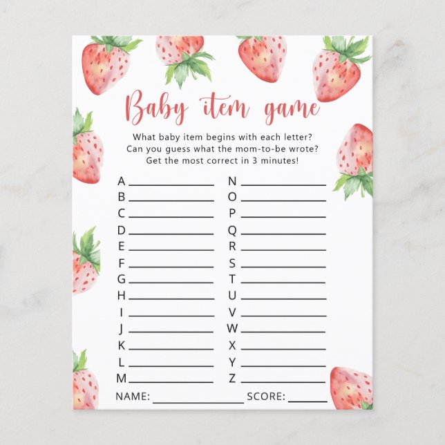 Jeu d'objets bébé - Fraise. Jeu de Baby Shower (Devant)