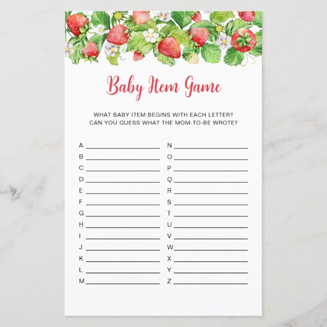 Jeu d'objets bébé pour Baby Shower fraise (Devant)