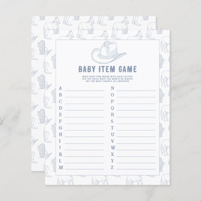 Jeu d'objets pour bébé - Cowboy. Jeu de Baby Showe (Devant / Derrière)