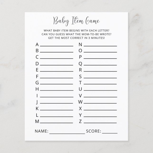 Jeu d'objets pour bébé. Jeu de baby shower (Devant)