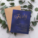 Jeu d'or bleu marine 40e anniversaire invitation<br><div class="desc">Une invitation design et moderne pour une fête de 40e anniversaire. Un arrière - plan bleu marine, de couleur inégale et le mot Quarty écrit avec d'élégantes grandes lettres de script en faux or. Personnalisez et ajoutez un nom et des détails du parti. 1 feuille = 1 invite imprimé bord...</div>