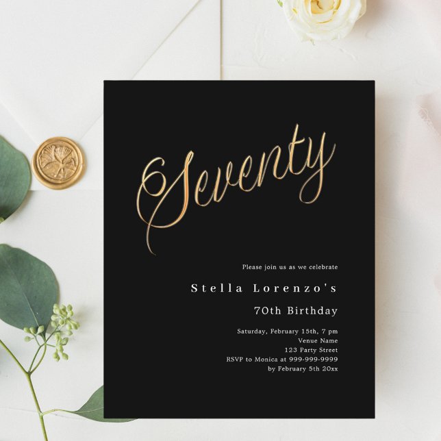 Jeu d'or noir budget 70e anniversaire invitation (Créateur téléchargé)