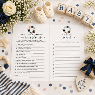 Jeu double face Baby Shower Fleurs Marine