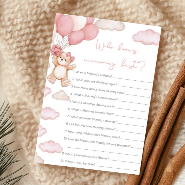 Jeu d'Ours Rose Qui Sait Mieux Maman (Girl Bear Balloon Baby Shower Who Knows Mommy Right Game)