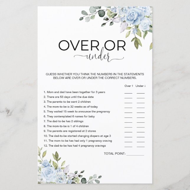 Jeu du Plus ou Moins pour une Baby Shower sur le t (Devant)