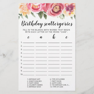 Jeu éditable de Scattergories d'anniversaire