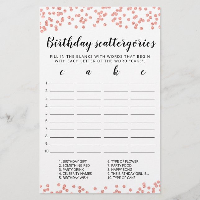 Jeu éditable de Scattergories d'anniversaire (Devant)