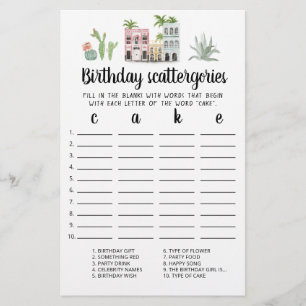 Jeu éditable de Scattergories pour anniversaire