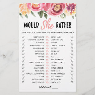 Jeu éditable de 'Would She Rather' pour anniversai
