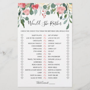 Jeu éditable de 'Would She Rather' pour anniversai