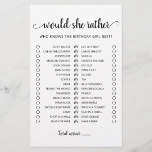 Jeu éditable de 'Would she Rather' pour anniversai