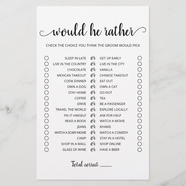 Jeu éditable Mariage Préférerait-Il (Devant)