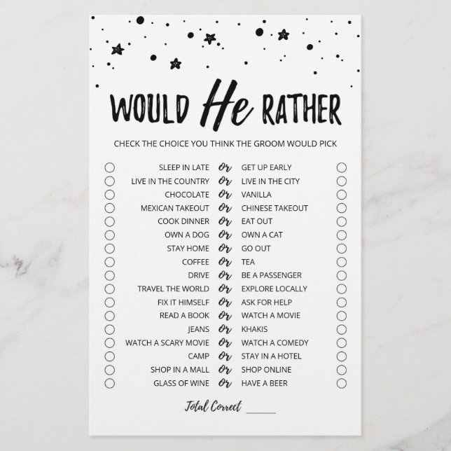 Jeu éditable 'Wedding Would He Rather' pour mariag (Devant)