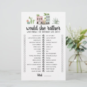 Jeu éditable 'Would She Rather' pour anniversaire