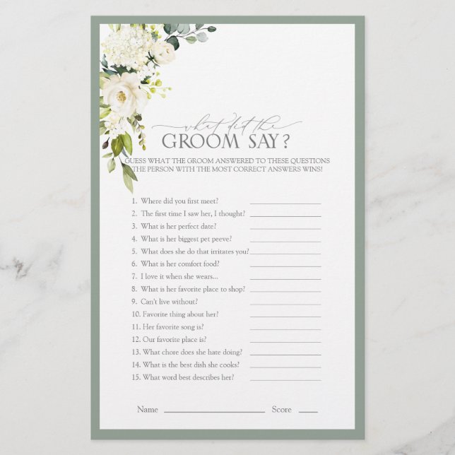 Jeu élégant de baby shower Blanc Gris Vert (Devant)