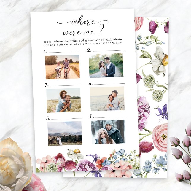 Jeu Élégant de Bridal Shower avec Photo de Fleurs  (Elegant Colorful Floral Photo Where Were We Bridal Shower Game by Painted Paperie
)
