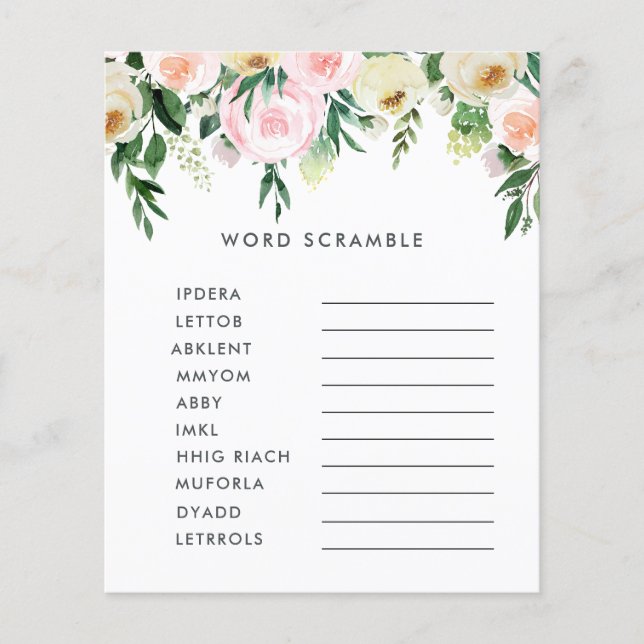 Jeu élégant floral aquarelle pour baby shower (Devant)