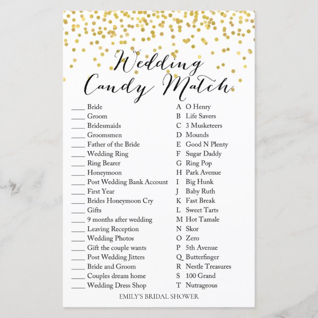 Jeu Fête des mariées - Mariage Bonbons Jeu & Répon (Devant)