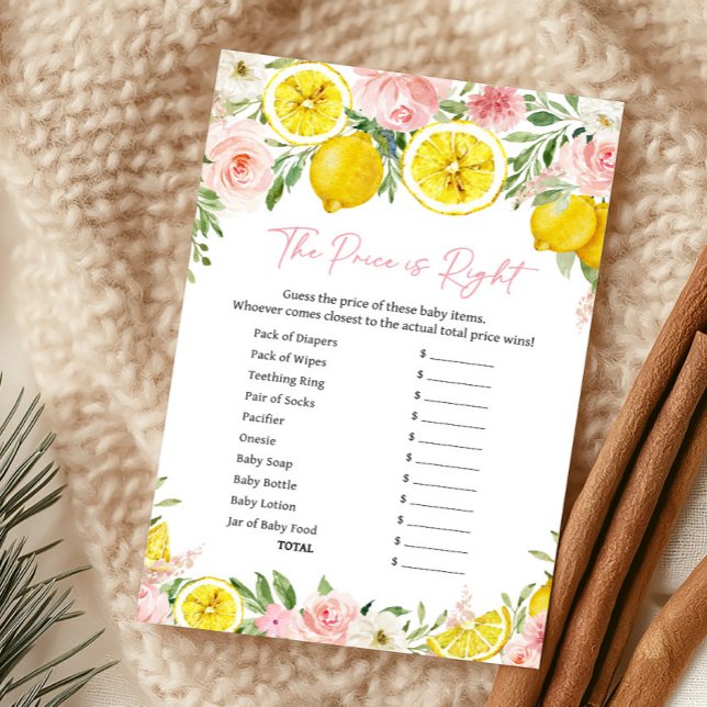 Jeu Fleurs Roses Citron The Price Is Right (Summer Lemon Citrus Baby Shower The Price Is Right Game)
