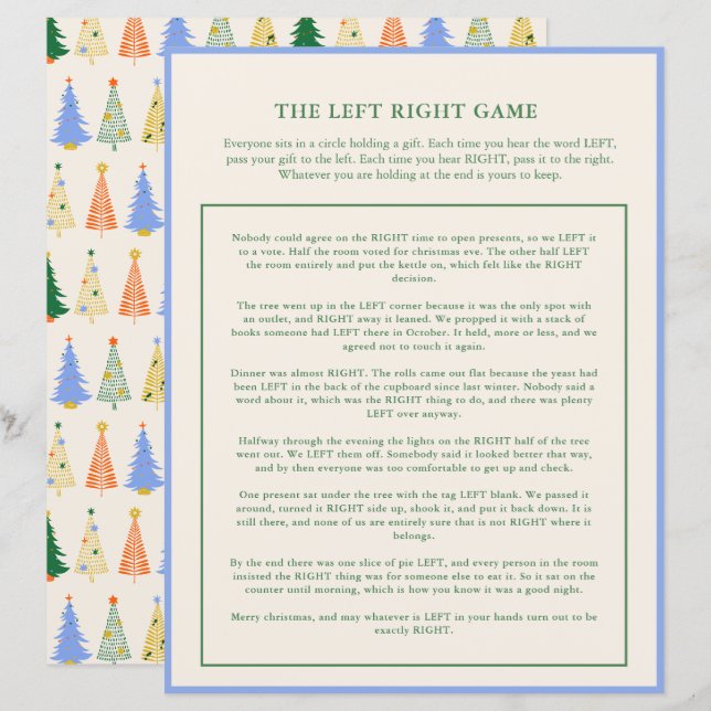 Jeu gauche droite arbre de Noël modèle jeu de fête (Devant / Derrière)