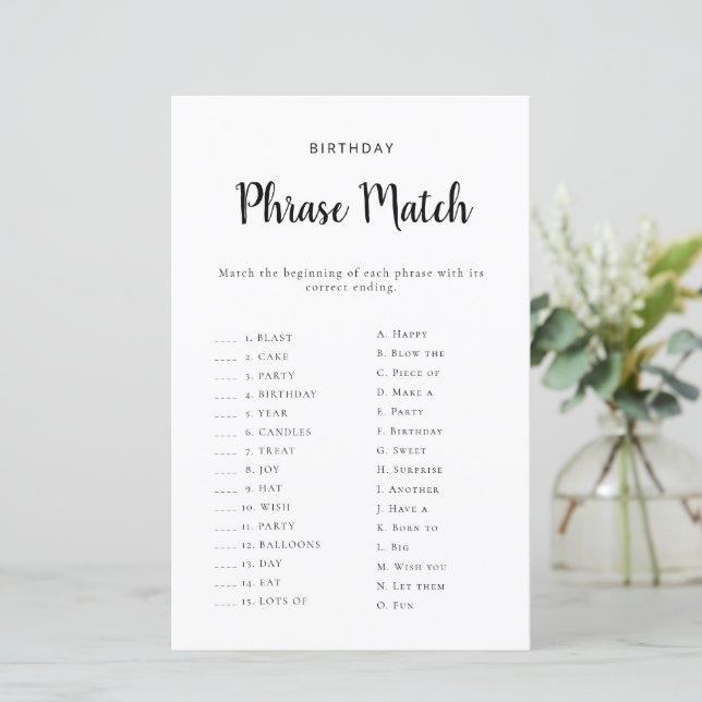 Jeu imprimable de correspondance de phrases d'anni (Debout devant)