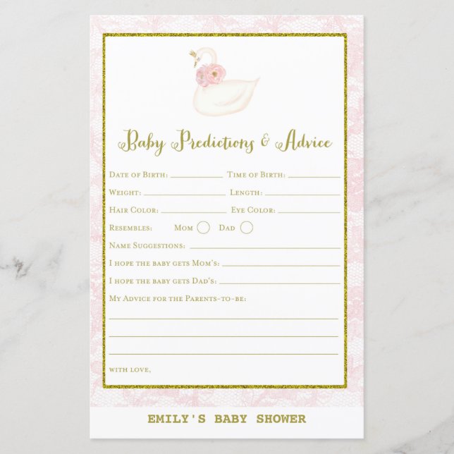 Jeu imprimé Baby Shower Cygne (Devant)