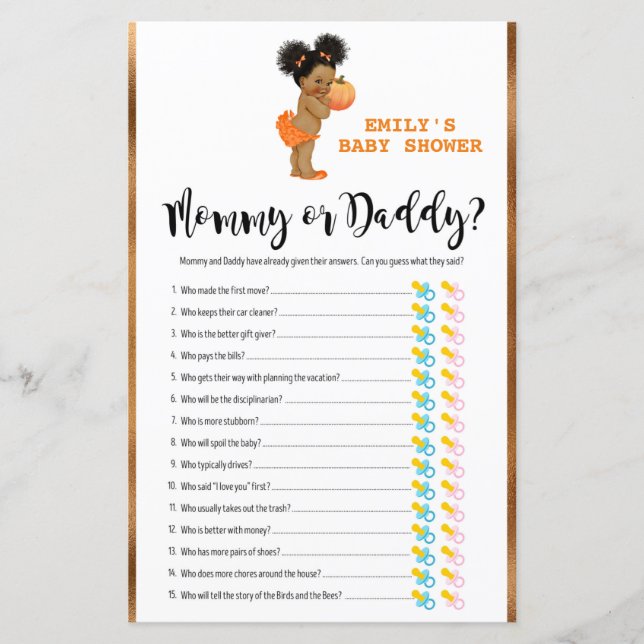 Jeu Imprimé Baby Shower Little Pumpkin (Devant)