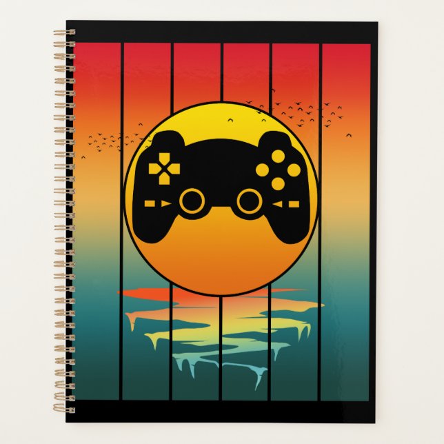 Jeu informatique de jeu de gamer de coucher de sol (Devant)