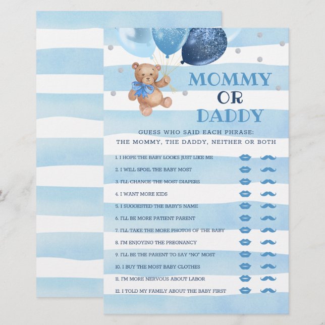 Jeu Maman ou Papa Cadeau de Naissance Ours en Pelu (Devant / Derrière)