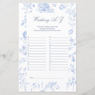 Jeu mariage A à Z   Fête des mariées de toile bleu