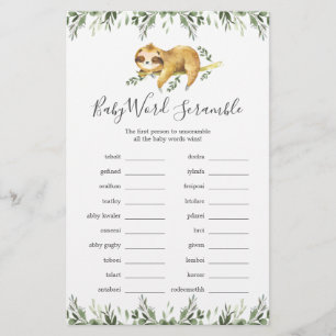 Jeu Mot Baby shower Sloth